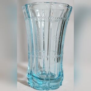 Ice Blue Glass Tumbler Vase with Rope Beading Early American Patterned Glass